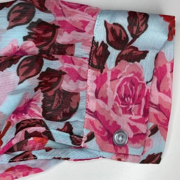 Kut from the Kloth Sheer Floral Long Sleeve V-Neck Button-Down Shirt - Picture 4 of 7